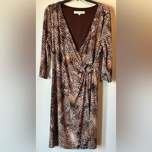 Vintage Evan Picone 3/4 Sleeve Leopard Print Faux Wrap Dress